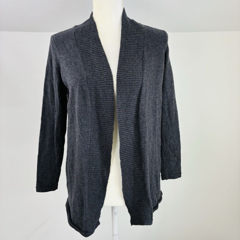 Talbots Petite Women S Pure Italian Merino Cardigan Sweater Gray Open Academia